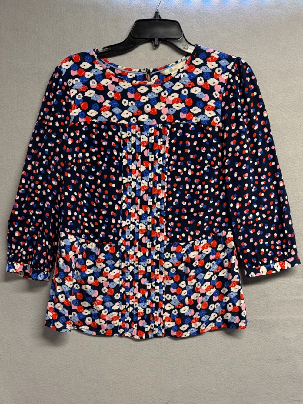 Boden Red White Blue Patriotic Floral Pintuck Blouse Sz 6